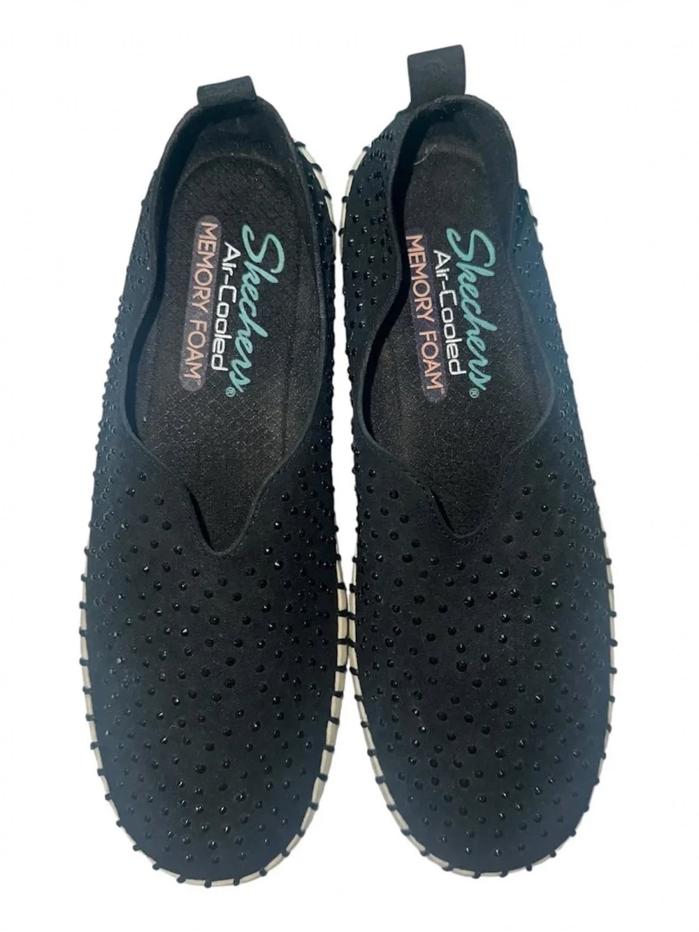 Skechers Air-Cooled Black Rhinestone Dot Dazzle Espadrille Shoes Size 6
